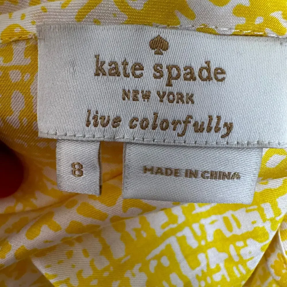 Kate Spade Maddie Silk Blouse Top Ruffled Sleeveless Geometric Preppy Yellow 8